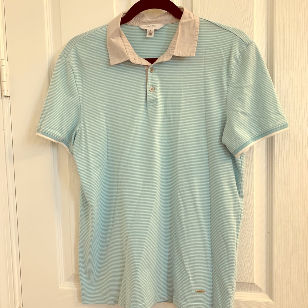 Men’s Calvin Klein Bodyfit Turquoise Striped Polo